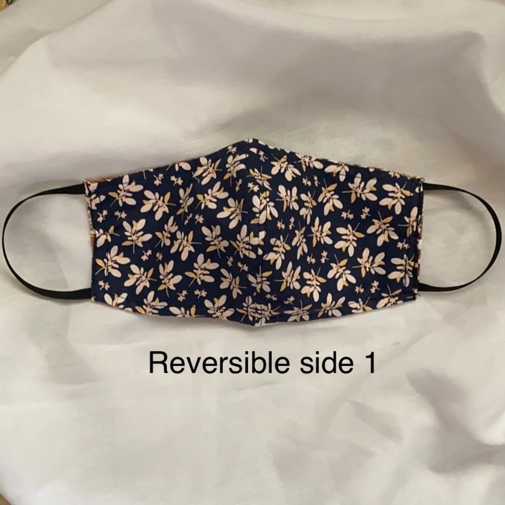 Home made reversible face mask blue flwr & animal